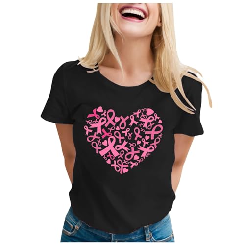 Camiseta Contra El CáNcer De Mama，Camisetas Mujer Verano Manga Corta Casual Camiseta Holgada Estampado con Amor T-Shirt Mujer Multicolor Short Sleeve Shirt