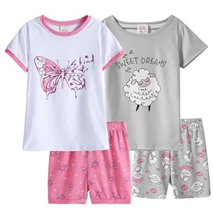 MyFav Young Girls Pajama Cute Cat Pattern Nighty Comfy Shorts Cotton Sleepwear