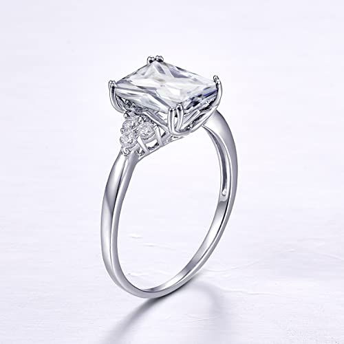 Bonlavie 5.3Ct 8X10Mm Emerald-Cut Engagement Ring 925 Sterling Silver Plated White Gold Radiant Cut Solitaire Cubic Zirconia Wedding Ring For Women Promise Ring For Her Wedding Band Size 8 #TOP3