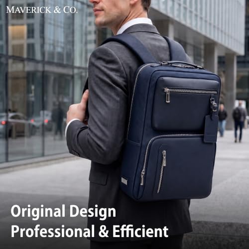 Image of Maverick & Co. Explorer Plus Leather Laptop Backpack - Stylish Work & Business Bag for Men and Women, Travel Tech Daypack