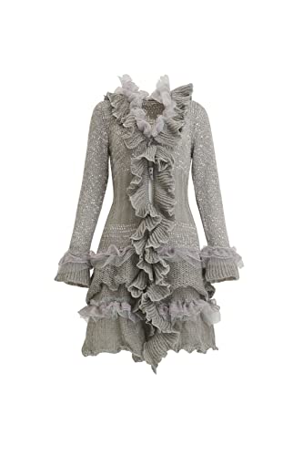 Image of Womens Vintage V Neck Ruffled Asymmetric Cardigan Sweater Outwear Coat