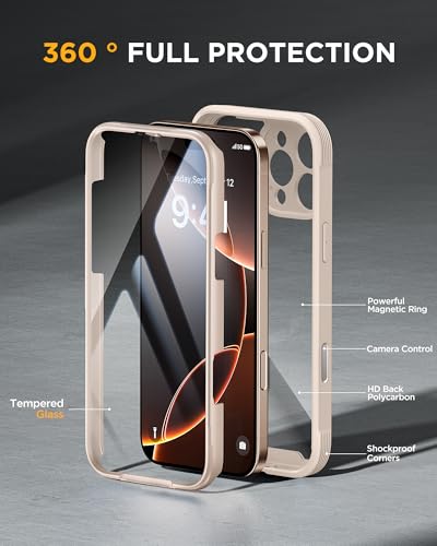 Image of Miracase Magnetic for iPhone 16 Pro Case Full-Body Phone with Built-in Glass Screen Protector, [Compatible with MagSafe] Military Drop Proof 16 Pro Cover Bumper 6.3 inch, Desert