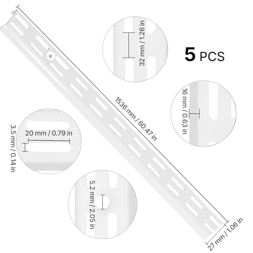 VEVOR-Shelf-Pilaster-60-inch-5-Pack-Dual-Track-Upright-Wall-Shelving-System-Heavy-Duty-Support-System-Twin-Slot-Shelf-Rails-25-Screws-Suitable-for-Cabinet-Closet-Organization-Storage-Silver