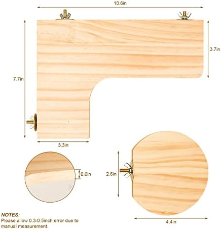 4 Pcs Hamster Wooden Platform Shelf, L-Shaped Large Platform Natural Wood Parrot Round Stand Board Mice Activity Pedal Chinchilla Bird Cage Accessories for Bird Small Animals Habitat Toy (L01)