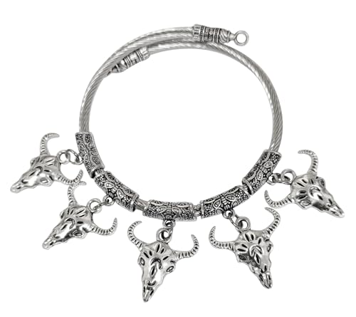 Image of Touchstone New Indian Bollywood Handcrafted Filigree Ox Horn Motif Fabulous Style Designer Jewelry Openable Bracelet in Oxidized Silver Tone for Women