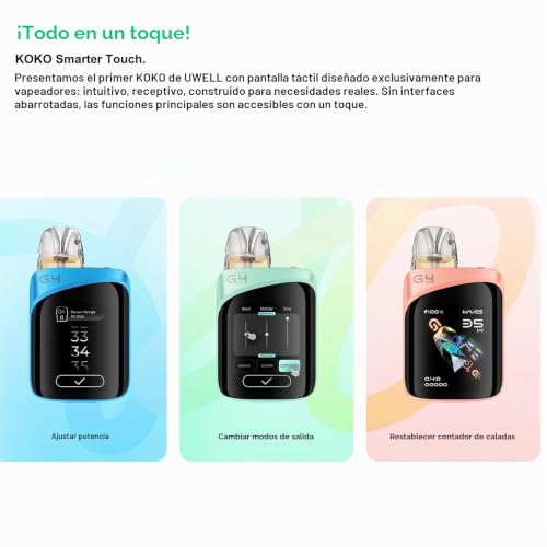 Miniatura 2 de Uwell Caliburn G4 Pro Koko Kit 2000mah Battery 35w Electronic Cigarette Vape With 3ml Caliburn Gpp Pod Cartridge Vaper Adjust Wattage Switch Output Modes Reset Puff Counter Negro Olas