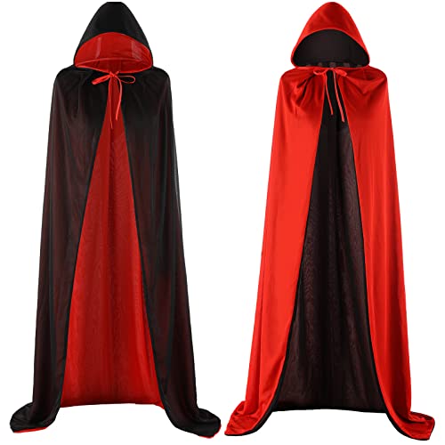 Hukermoon Capa con Capucha, Capa de Vampiro Reversible Roja y Negra, Capa de Disfraz Medieval, Capa de Halloween, Diseñado para Las Capas de Cosplay de Drácula Vampiro de Halloween para Adultos Cover