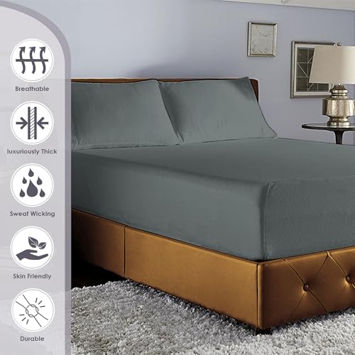 Pizuna Luxury Cotton European Single Fitted Sheet Dark Grey - Image 2