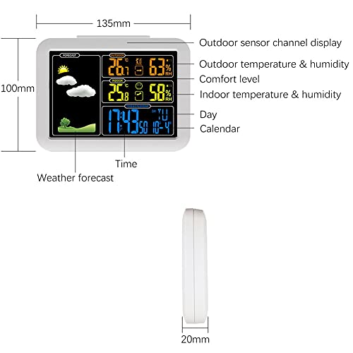 Stazione Meteorologica Con Sensori Wireless Monitor cyfrowy w kolorze, barometr do wewnętrznych i esterni, temperatury/umidità/barometro/previsioni/sveglia, do domu, camera da letto, giardino