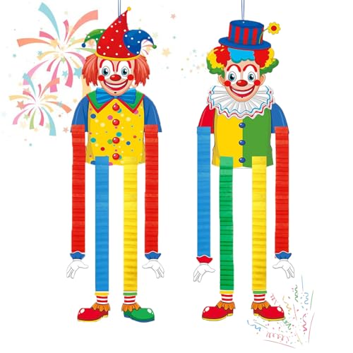 MisFun 2 unidades ornamento suspenso papel de palhaço carnaval, decoração de parede festa carnaval, decoração de palhaço, pingente porta parede festa carnaval palhaço circo, per Carnevale, festa a
