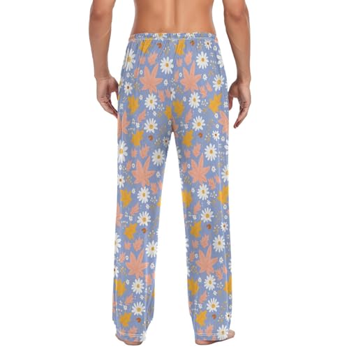 Men's Pajama Pants Daisy Maple Leaves Pajama Pants for Men PJs Bottoms Drawstring Pockets Sleep Lounge Pants S2
