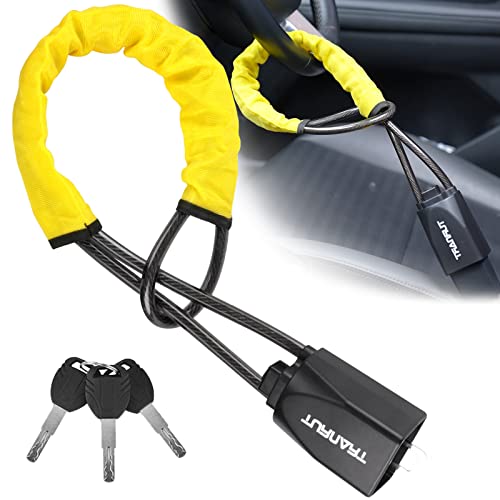 Turnart Steering Wheel Lock Universal Fit Most Vehicles with Seat Belt Buckles Sturdy Lock for Car Truck SUV Van Security with 3 Keys (Yellow) - Thumbnail 4