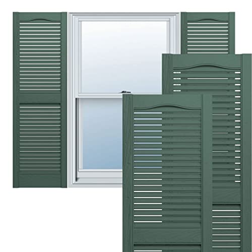 Ekena Millwork Lifetime Vinyl LL1S12X04300FG Standard Cathedral Top Center Mullion, Open Louver Vinyl Shutters, w/Installation Shutter-Lok's & Matching Screws (Per Pair), 12"W x 43"H, Forest Green