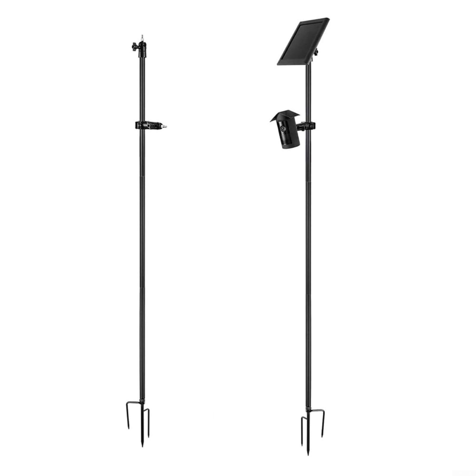 HEIBTENY Adjustable Metal Security Camera Stand With Solar Panel Mount For Ring For Blink For Arlo, For Height For Angle Pole Ground Stake For Outdoor Surveillance