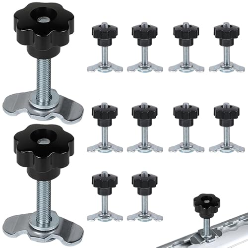 BIZOI 12 Pièces Rail D'arrimage D'extrémité M8x60, Rail D'arrimage Single 500 daN avec Poignée Boutons en Etoile Ferrures de Rechange pour la Fixation des Charges sur Les Rail Aero et Caravanes
