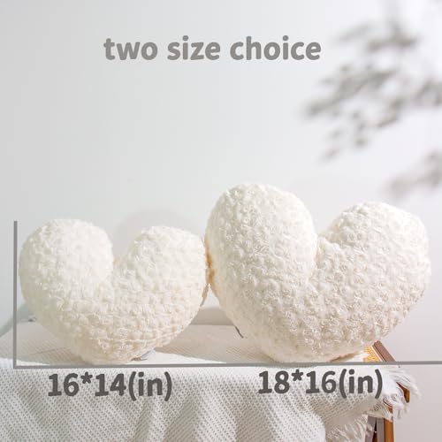 Ailive 40,6 cm cremefarbenes Perlweiß-Herzkissen, luxuriös, 600 g/m², Rosenstruktur, künstliches Kaninchenfell, super matt, weich, ästhetisch, dekoratives Wurfkissen für Couch, Bett, Sofa, neutrale