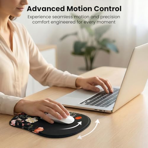 Image of Mouse Pad Wrist Support with Massage Design, Ergonomic Floral Mouse Mat, Pain Relief Memory Foam, Anti-Slip PU Base, Cushion Mousepad Wrist Rest for Gaming, Home, Office, Computer (Flower)