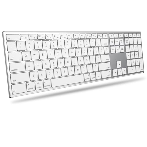 OMOTON Full Size Wireless Bluetooth Keyboard for Mac Ultra Slim Quiet Metal Frame BT+2.4G Triple Rechargeable Ergonomic for Office/Home Compatible with MacBook/iMac/Mac mini/macOS 11.3+ Silver