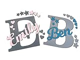 XXL Holzbuchstabe, Namensschild, Türbuchstabe für Kinderzimmer, personalisierbar, inkl. Klebepads, Sterne und Herzen