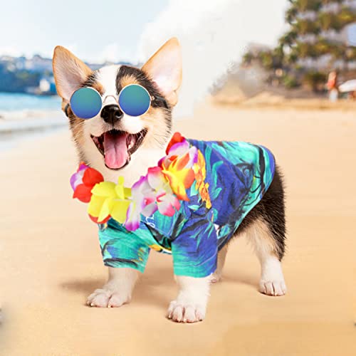 Dog Hawaiian Shirt Summer Puppy Clothes For Small Dogs Boy Girl Doggy Shirts With Sunglasses Colorful Wreath Pet Tshirt Outfit Apparel For Chihuahua Yorkie Shih Tzu Teacup Cat Clothing (Small, Blue) #TOP3