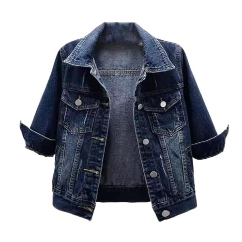Veste en Jean pour Femmes Manteau Cropped GUOYUXIAO Bleu Foncé