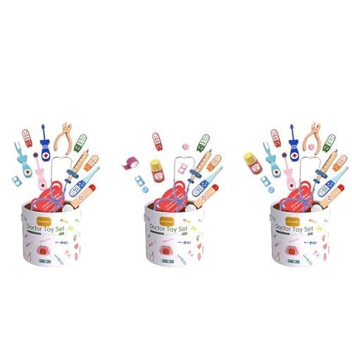 Acouto Kits Dentist Doctor Kit Feating Play Juego de Juguetes de Madera con Estetoscopio Modelo de Dientes Moda Mirror Pasta de Dientes Jeringa de Jering de Almacenamiento de Oso para Niños Pequeños