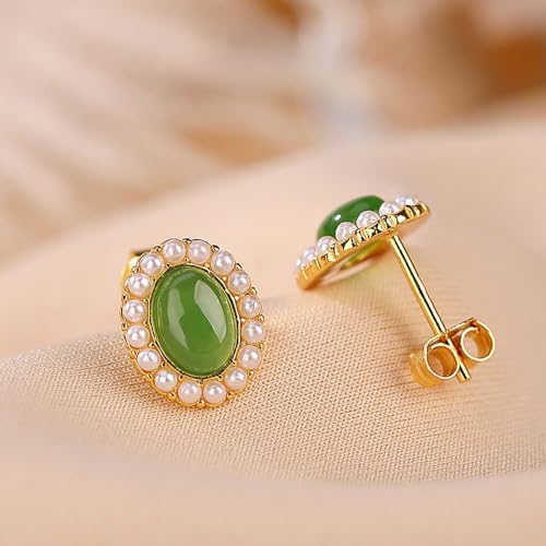 Boucles d'oreilles en perles de jade vertes et argent sterling - 4