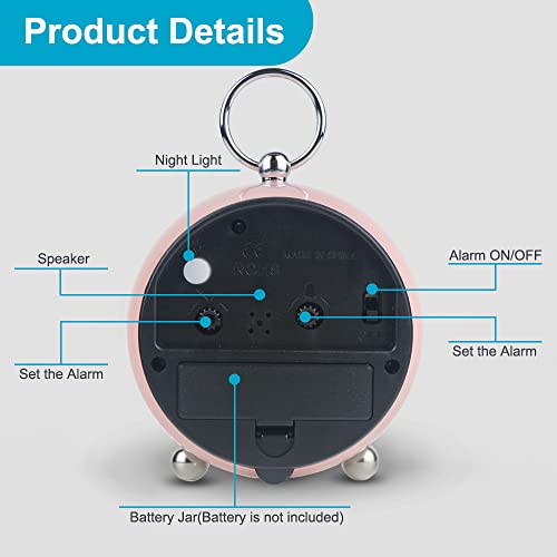 Titifeya Loud Bedside Alarm Clocks Non Ticking Battery Powered Silent Analogue Clock With Large Display Light Function Easy to Set Small Table Clock for Heavy Sleepers Bedroom Kitchen Office-Pink - Image 4