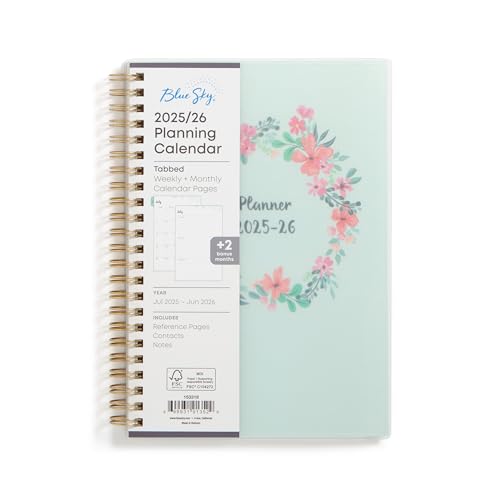 Blue Sky 2025-2026 Weekly and Monthly Academic Year Planner Calendar, July 2025 - June 2026, 5 x 8, Flexible Cover, Wirebound, Laminated Tabs, Laurel