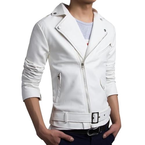Chaqueta de cuero sintético para hombre estilo motociclista miniatura 3