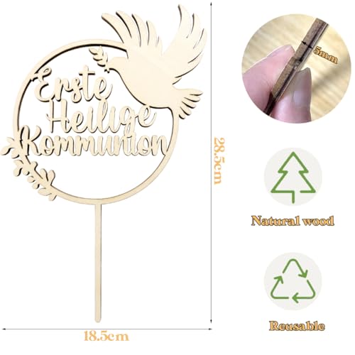 Erstkommunion Tortendeko, Erste Heilige Kommunion Cake Topper Kuchen Deko Torten Topper aus Holz, Erstkommunion Deko Junge Mädchen