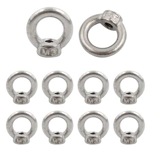 Image of 10PCS M3 Lifting Eye Nut, Stainless Steel Lifting Eye Threaded Nut Fastener Hardware Ring Shaped Eye Bolt, 13mm /0.51inch OD