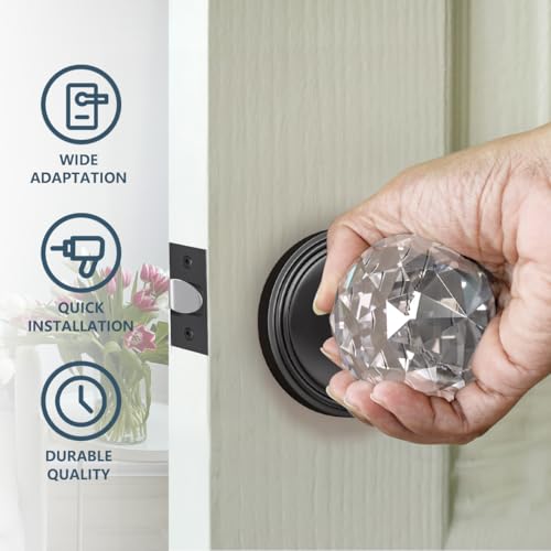 Bwintech 1 Pair Solid Crystal Black Door Knobs, 65mm Palace Style Crystal Internal Door Handle with Latch and DIY Screw Kit for Passage, Bedroom, Hallway - Image 3