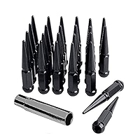 Écrous De Roue à Pointes Noirs M14x1.5 - Lot De 24 Avec Clé - 11,2cm - Siège Conique 60°