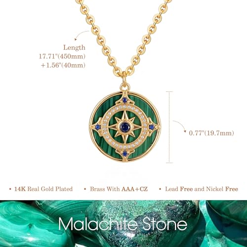 Fettero Necklaces for Women Trendy 14K Gold Plated Charm Necklace Green Malachite Heart Coin Butterfly Cross Clover Pendant Dainty Gold Necklace for Women Jewelry