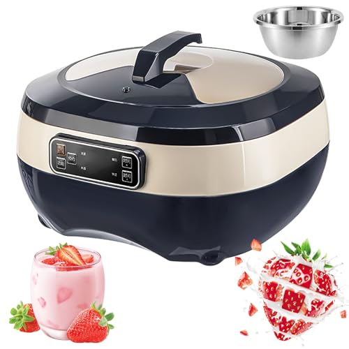 Yogurtera automática de 8 l con revestimiento de acero inoxidable y pantalla LCD, control de temperatura y tiempo ajustables, ideal para yogur griego, pan, natto y vino de arroz.