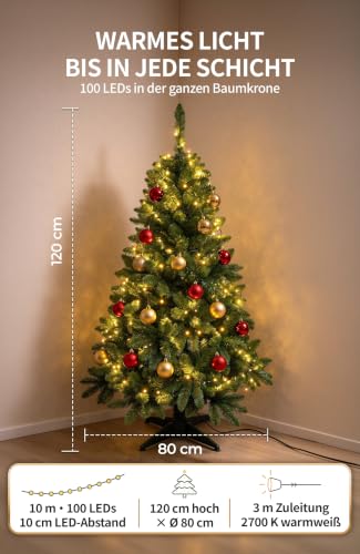 4smile künstlicher Weihnachtsbaum mit Beleuchtung 120 cm, TESTSIEGER – Ansicht 3