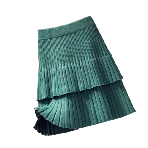 Women Spring Knitted Skirt Elastic Waistline High Waist Stitching Cake Pleated Skirt Emerald En8 One Size