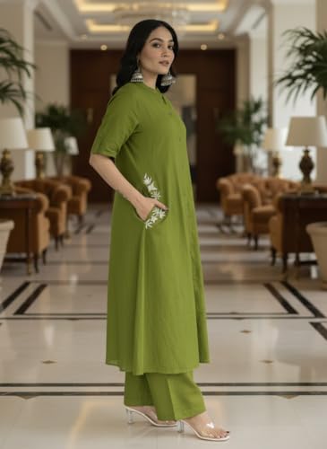 Image of MITZO Cotton Straight Kurta with Palazzo | Co-Ord Set for Women | Stylish Kurta Set for Women | Party & Casual Wear Kurti Set