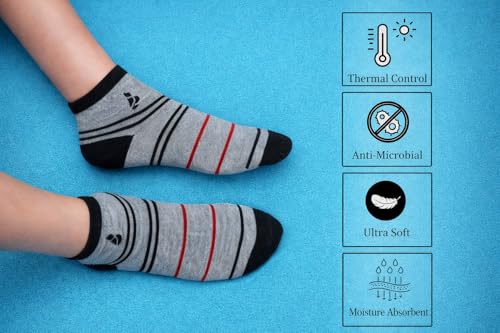 Image of Men's Ankle Socks, Cotton Blend, Black Grey Navy Blue, 10 Pairs, Lightweight and Breathable, Regular Fit