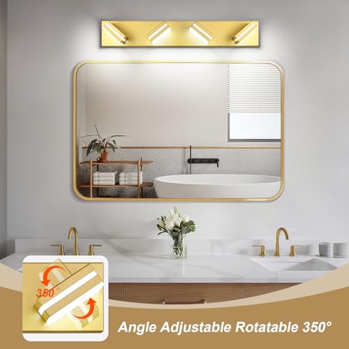 Image of Modern LED Gold Acrylic Bathroom Lights Fixtures 4-Light