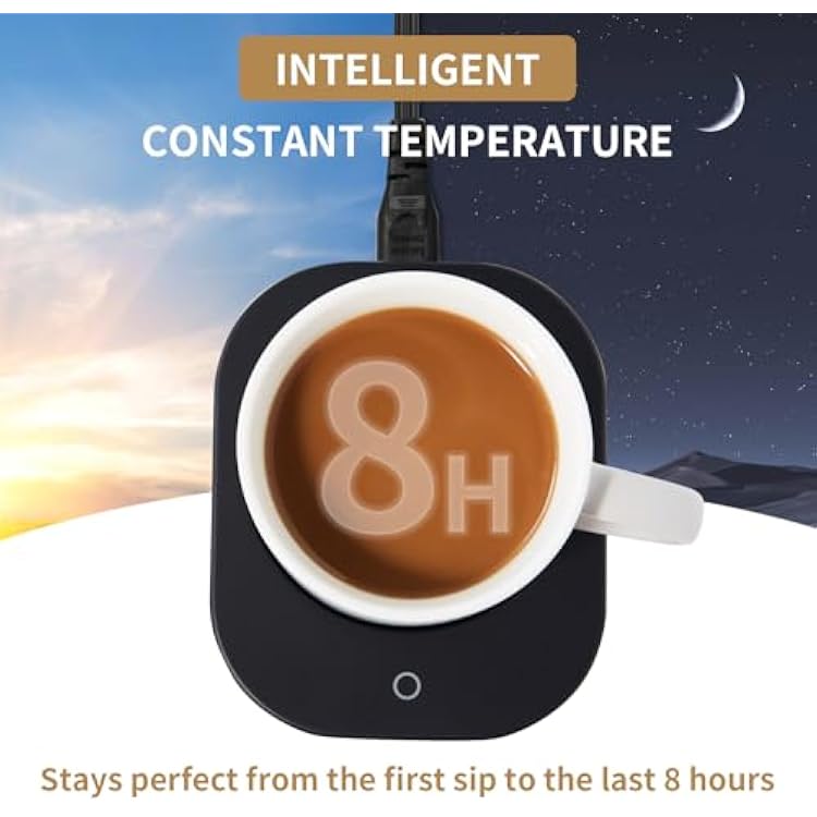 Mug Warmer with 4-Hour Auto Shut Off, 3 Temperature Settings, Frosted Black Rectangular Electric Beverage Heater, Borosilicate Glass Panel, 54-Inch Cord, Coffee Warmer for Desk, Tea Warmer