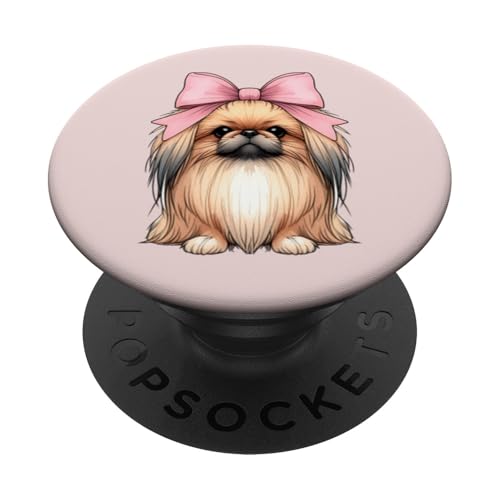 Coquette Bow Pechinese Cane Mamma Rosa Nastro Carino Festa della Mamma PopSockets PopGrip Adesivo