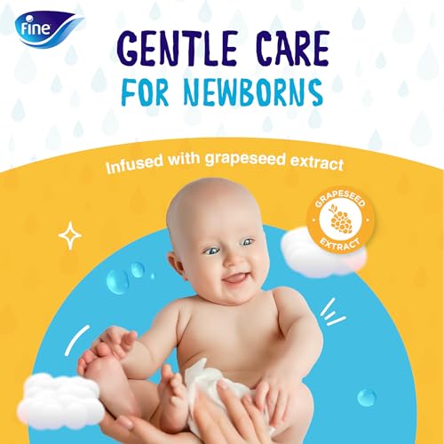 Fine Baby Aqua Wipes – 72 Sheets , 99.9% Pure Water & Soft Cotton, Unscented, Hypoallergenic, pH-Balanced, For Sensitive Skin