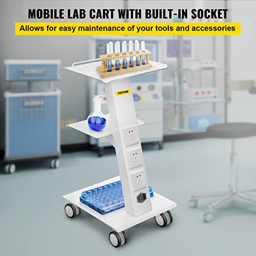Vevor Lab Trolley, Built-In Socket Rolling Lab Cart, 3 Layers Tray Rolling Clinic Cart, 360° Silent Rolling Wheels W/Foot Brake, 88 Lbs Weight Capacity Sturdy Steel Frame, For Lab Clinic Beauty Salon #TOP1