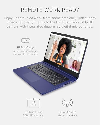 Image of HP 14 inch Student Laptop with Microsoft 365, Intel 4-Core Processor, 16GB RAM, 64GB eMMC, Windows 11, HD Display, Webcam, WiFi, Royal Blue