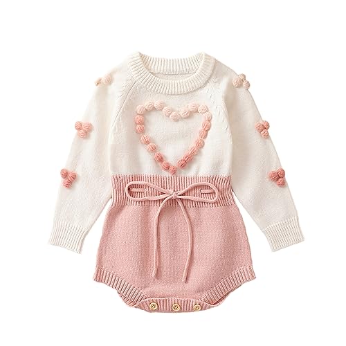 Image of Ursobutegl Baby Girl Knitted Romper Sweater Long Sleeve Knit Embroidery Floral One Piece Bodysuits Warm Fall Winter Clothes