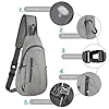 TITECOUGO Small Sling Canvas Bag Lightweight Crossbody Bag for Women Rucksack for Men Running Backpack Travel Chest Pack Shoulder Daypack for Hiking Outdoor Gym Work Sports Gray #4