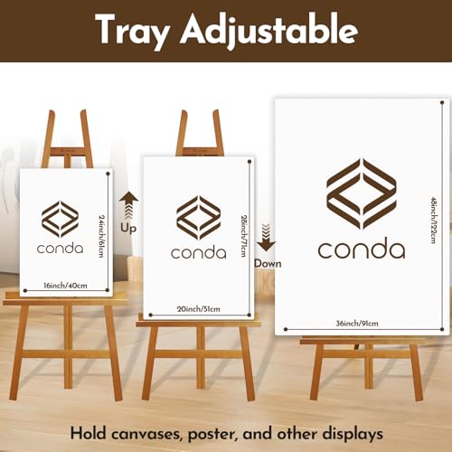 Heavy Duty A-Frame Wood Easel Stand - Adjustable Studio Easel Holds Large Canvas, Mirror, Wedding Sign Up to 90 Inches, Floor Display Easel for Artists & Events, Natural Beechwood by CONDA - Image 5