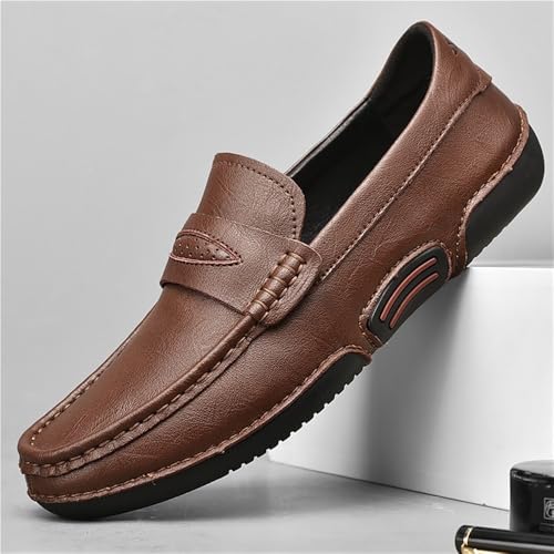 Mens Loafers Shoe Genuine Leather Round Toe Stitching Details Breathable Anti-Slip Slip Resistant Comfortable Wedding Slip-ons4